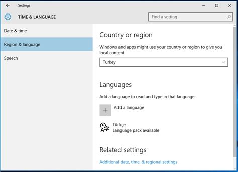 region and language settings